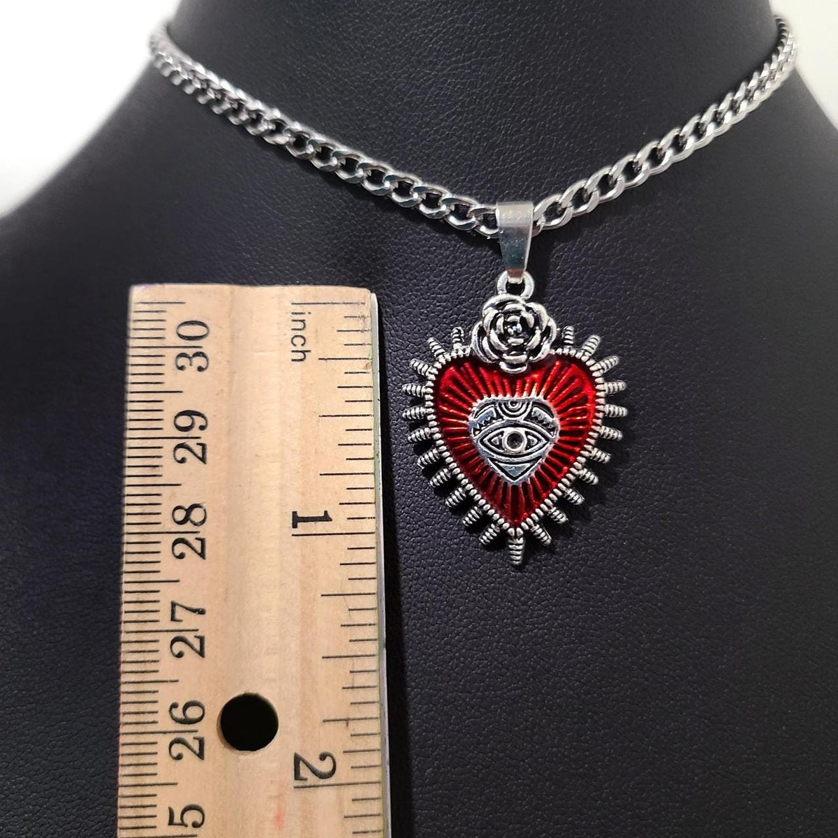 Red Silver Sacred Heart Choker Necklace
