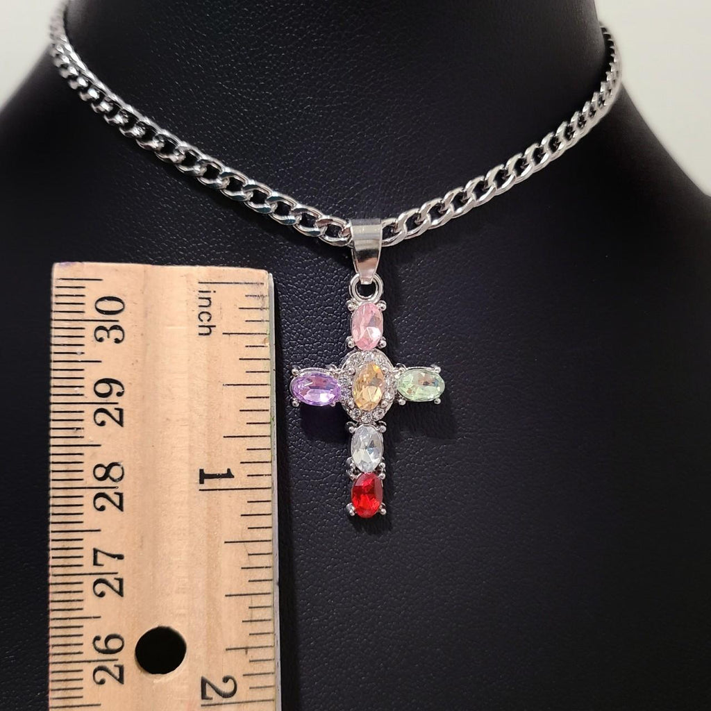 Colorful Crystal Cross Choker Necklace