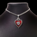 Red Silver Sacred Heart Choker Necklace