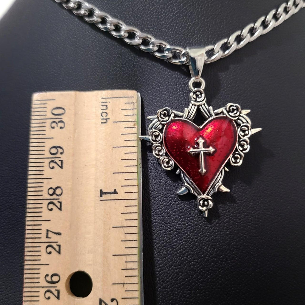 Red Silver Sacred Heart Choker 003 - NECKLACE